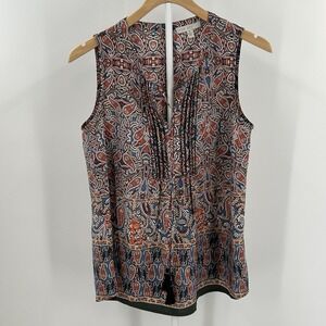Pale Sky Boho Paisley Sleeveless Blouse Tassel Tie Front Medium Festival Top